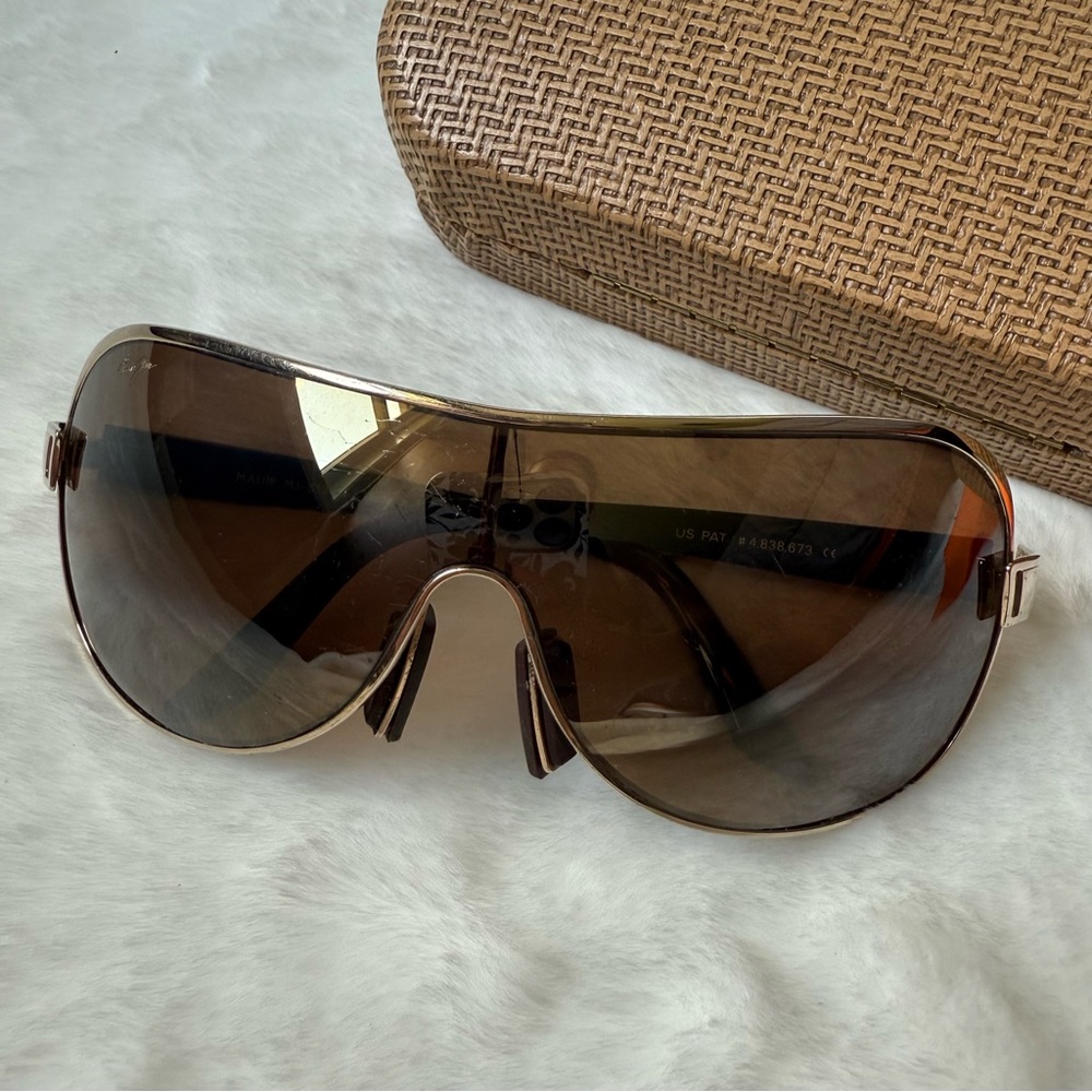 Maui Jim Maka Polarized Aviator Wrap Sunglasses with Hard Case Gold Brown - Picture 6 of 14
